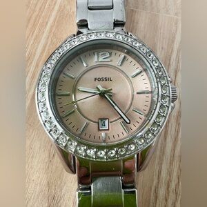 Fossil ladies silver tone dress watch NEW BATTERY